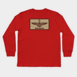 U.S. Naval Aviation Wings Patch (desert subdued) Kids Long Sleeve T-Shirt